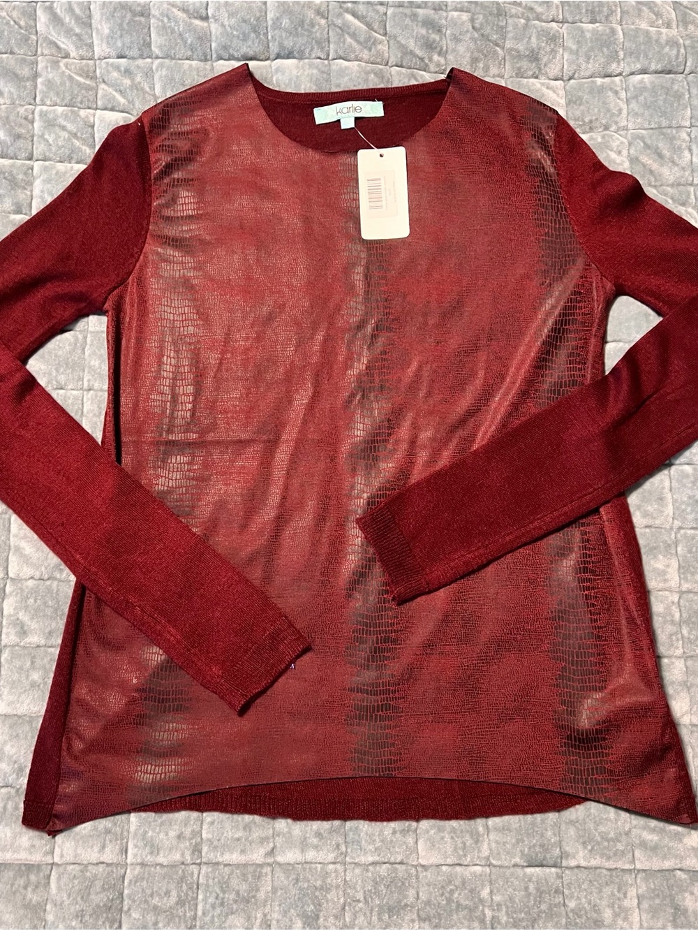 Karlie Wine Red Textured Long Sleeve Top
